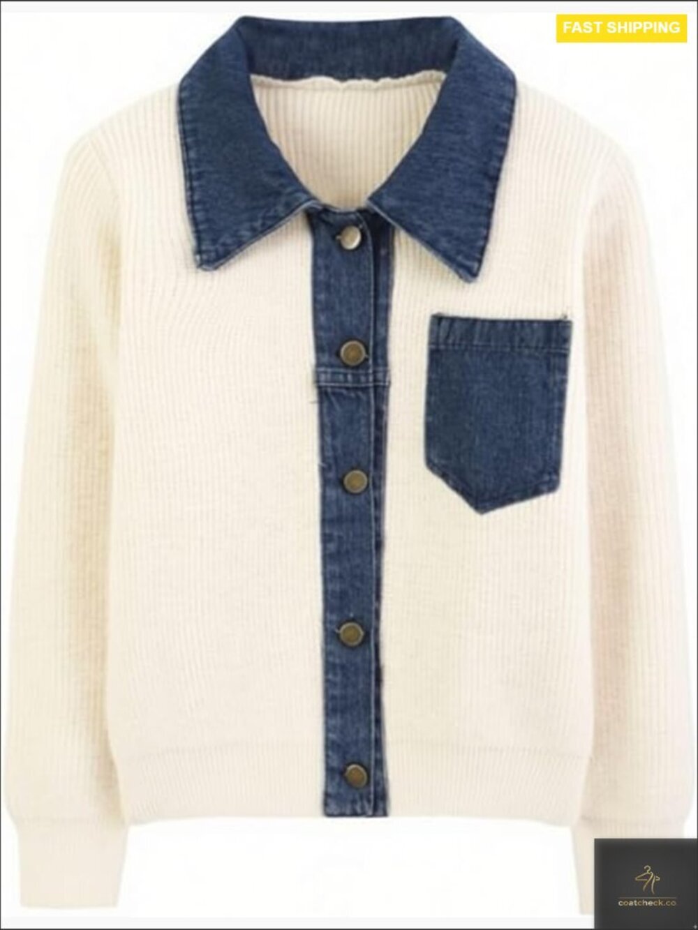 Knitted Denim Patchwork Cardigan Long Sleeve Button Down Chic Y2K